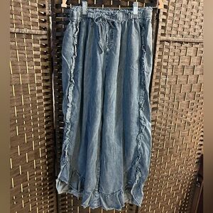 Easel Chambray Pants with Ruffle Detail
